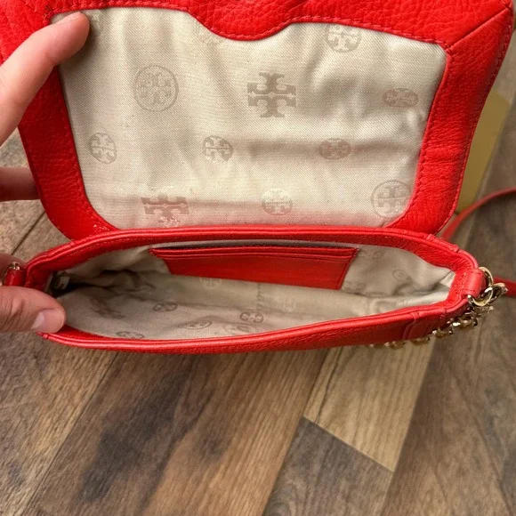 Tory Burch Amanda Mini Crossbody Bag Pebble‎ Leather Red Authentic